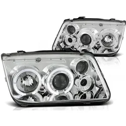 LED Angel Eyes Scheinwerfer passend für VW Bora 98-05 chrom