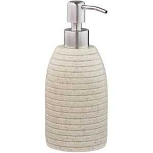 Relaxdays Seifenspender Rillen, 10031053778, stehend, Kunststein und Edelstahl, beige, 300ml