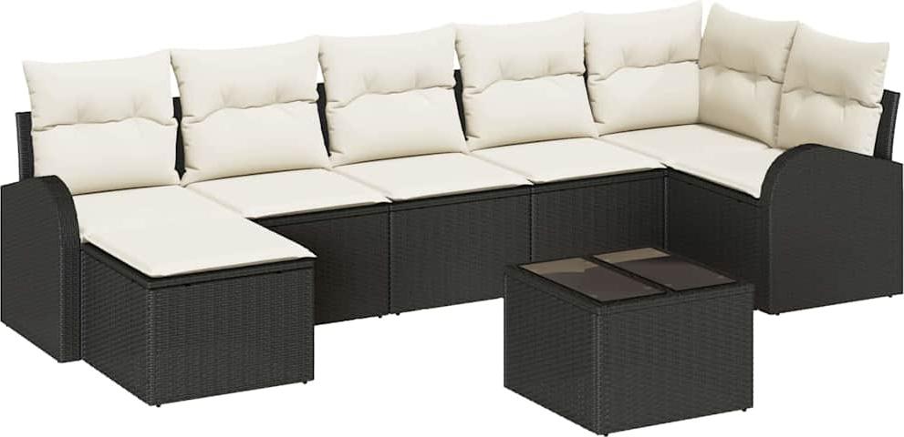 Garten-Sofa-Set mit Kissen 8 pcs Schwarz Poly Rattan