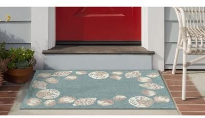 Liora Manne Lush Decor Capri Seashell Border Indoor/Outdoor Rug Aqua