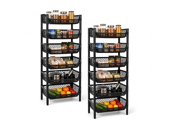 ARTECSIS® Korbregal Kunststoff 12 Regal-Etagen stapelbar & modular schwarz Erweiterbares Stecksystem schmal - Kellerregal & Vorratsregal Lagerung - Steckregal & Lagerregal für Speise- & Abstellraum