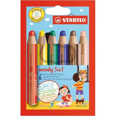 STABILO Buntstift, Wasserfarbe & Wachsmalkreide - woody 3 in 1 - 6er Pack - mit 6 verschiedenen Farben
