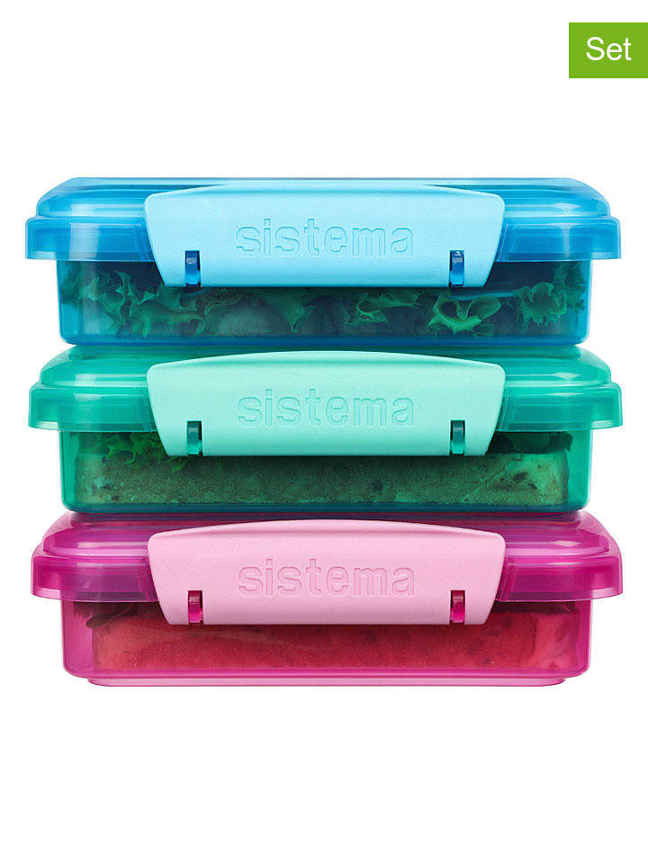 sistema 3er-Set: Sandwichboxen in Türkis/ Blau/ Rot - 450 ml - onesize