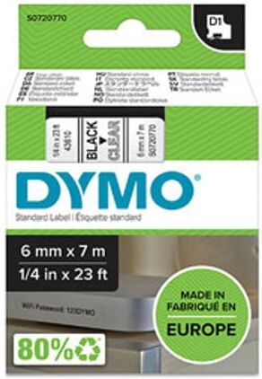 Dymo 43610 preto sobre transparente 6 mm (7m)