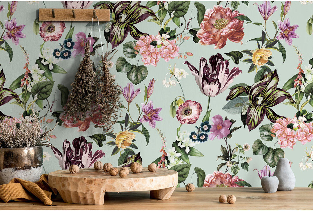 Marlow Home Co. Amogh Collection Floral Rhapsody 10.05m x 53cm Wallpaper Roll Light Green