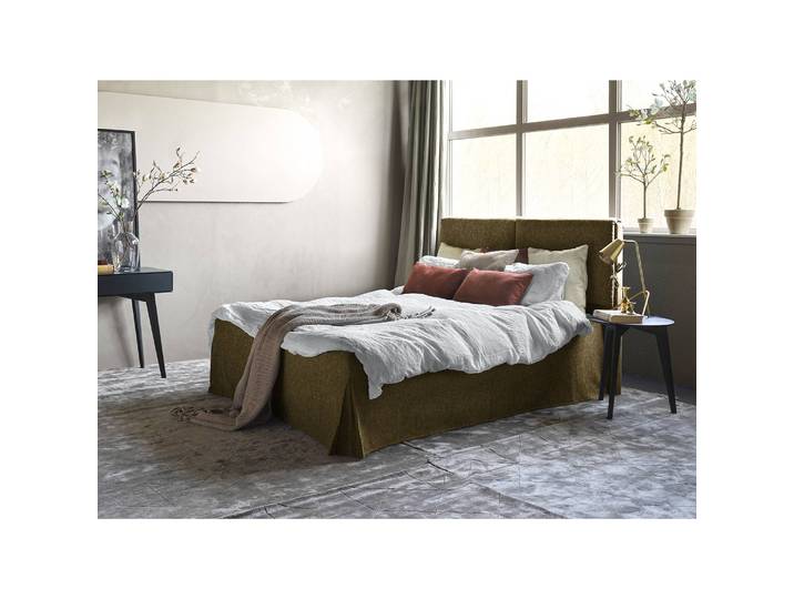 Lit capitonné Nathan 200 x 200cm Tissu Nona Vert/Beige Hêtre