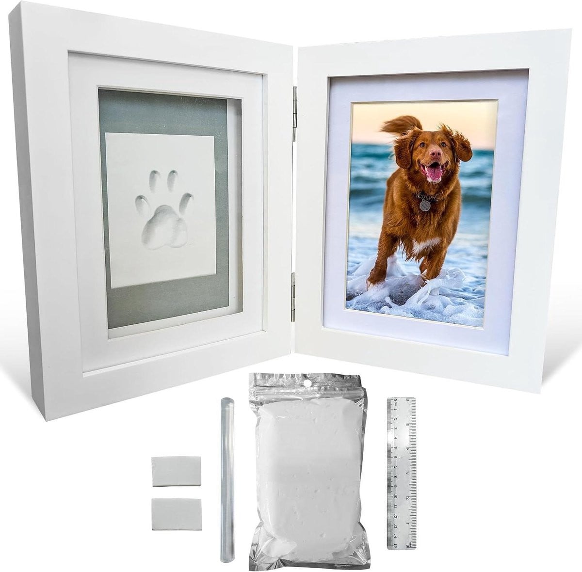 Huisdier Fotolijst met Pootafdruk Kit in Wit - Luchtdrogende Klei voor 4x6 Inch Foto's