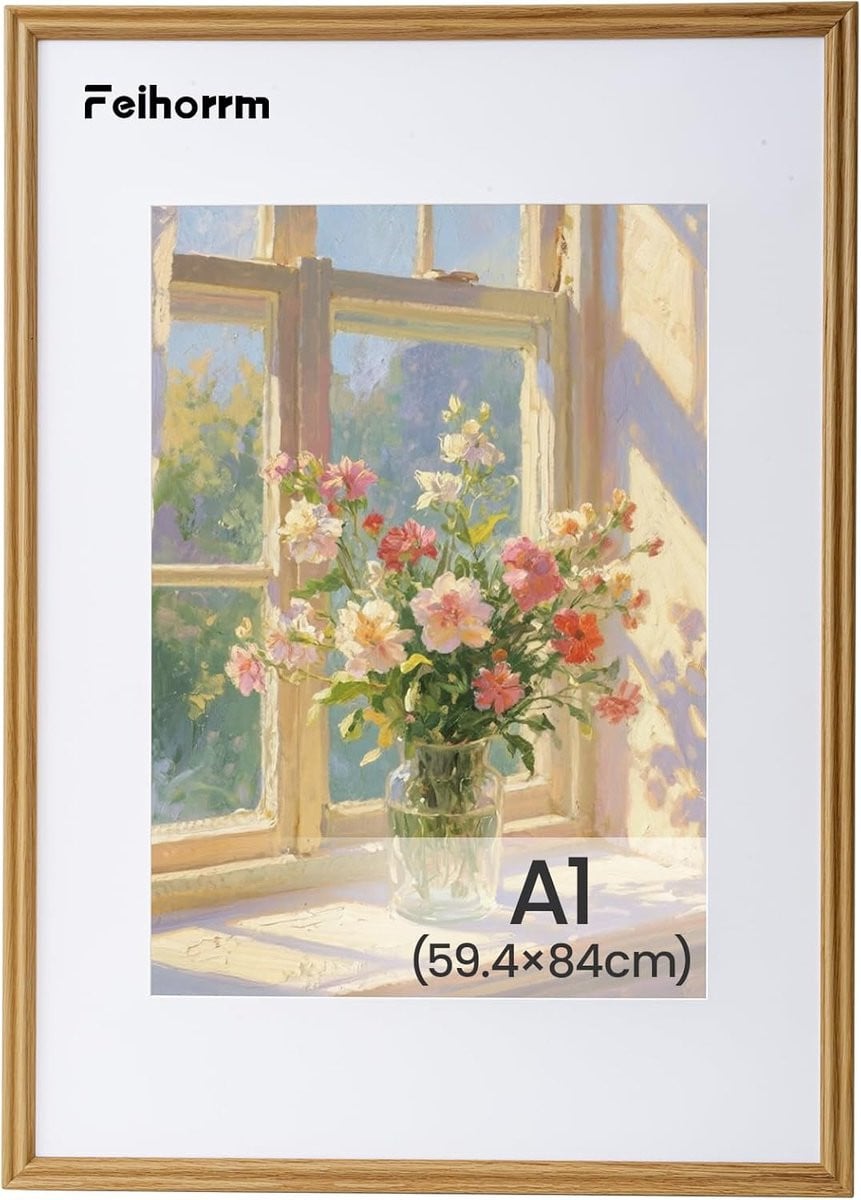 Massief houten fotolijst voor wanddecoratie in beige, A1 formaat