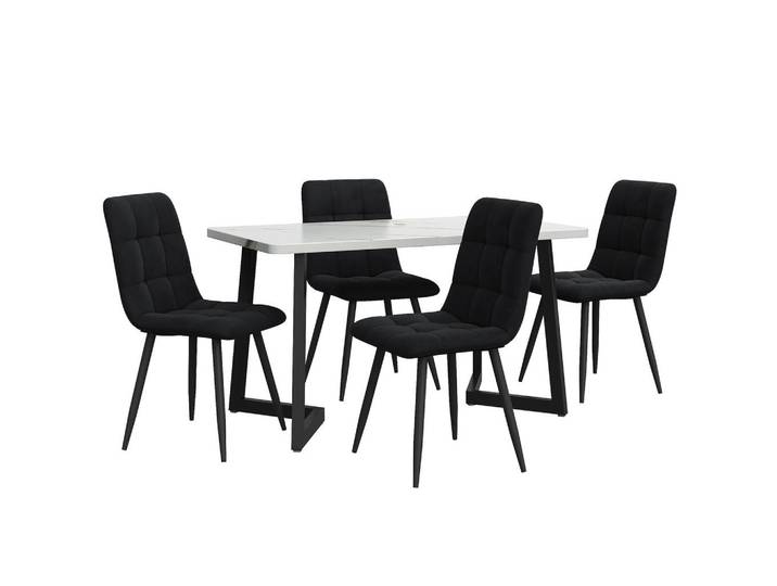 ComfortXL Essgruppe De-39006 117/68 cm Tisch mit 4 Stühlen Schwarz, 117x75x68 cm, Esszimmer, Bänke, Tischgruppen & Eckbankgruppen