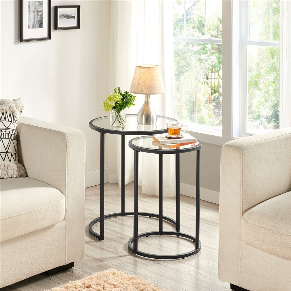 Yaheetech Metal Frame Nesting Tables, Round Side Tables Black 59cm H X 49.5cm W X 49.5cm D