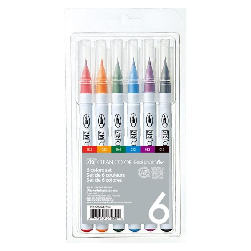 Zig Clean Color Pensel Pen Saet m. 6 stk (6x) (RB-6000AT/6VA)