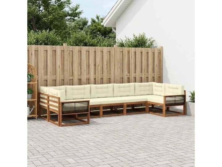 RJPLMFV Sektionalsofa, 7-teilig, massives Akazienholz Lamellen-Rückenlehne, bequeme Armlehnen, robuster Lattenrahmen, einfache Montage, minimaler Wartungsaufwand