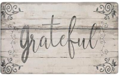 SoHome Cozy Living Grateful Floral Anti-Fatigue Kitchen Mat, Grey/Cream