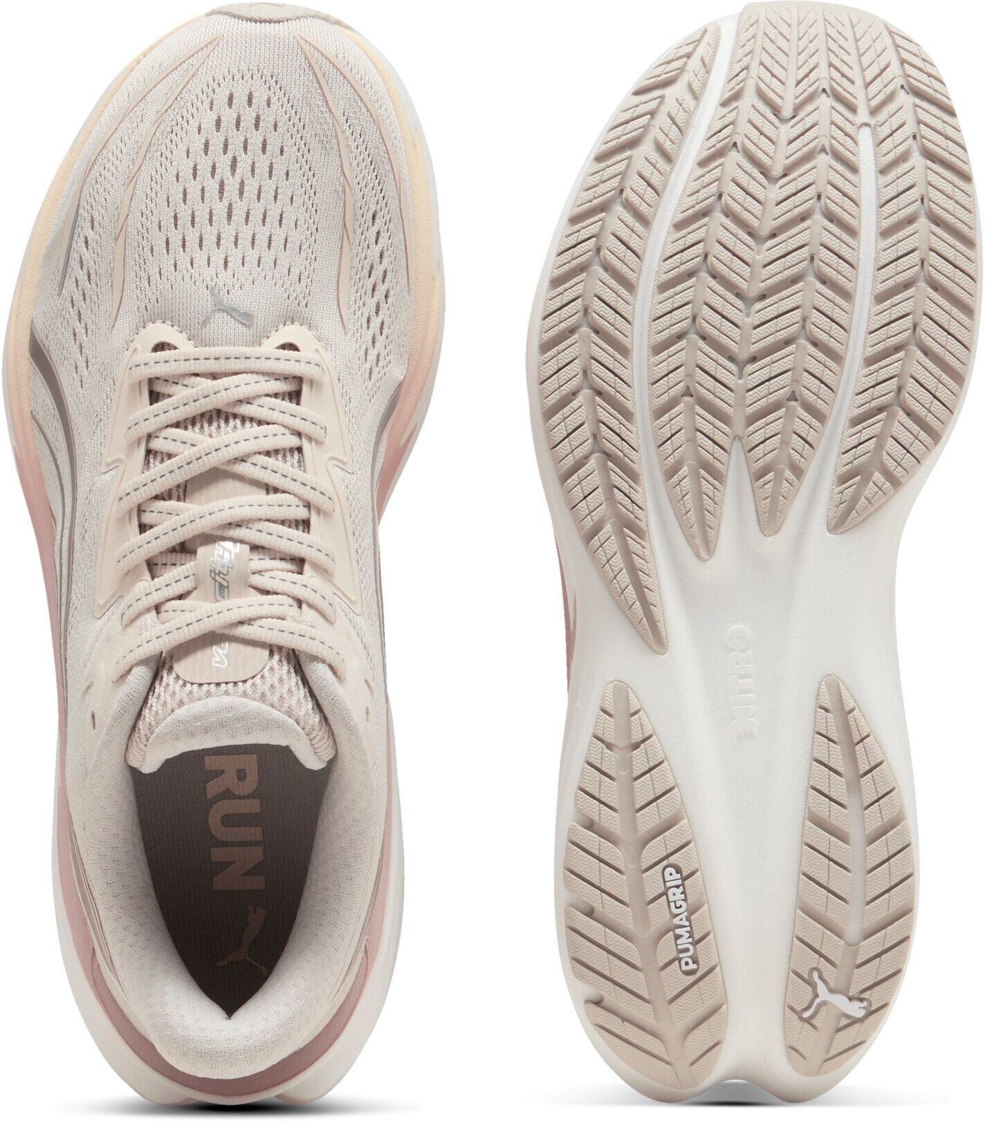 Laufschuh PUMA "VELOCITY NITRO 5 WNS", Damen, Gr. 40, Textil, alpine snow, misty pink, Schuhe Laufschuh, reaktionsfreudige NITROFOAM™ Dämpfung für jedes Tempo und Distanz alpine snow, misty pink 40, Textil