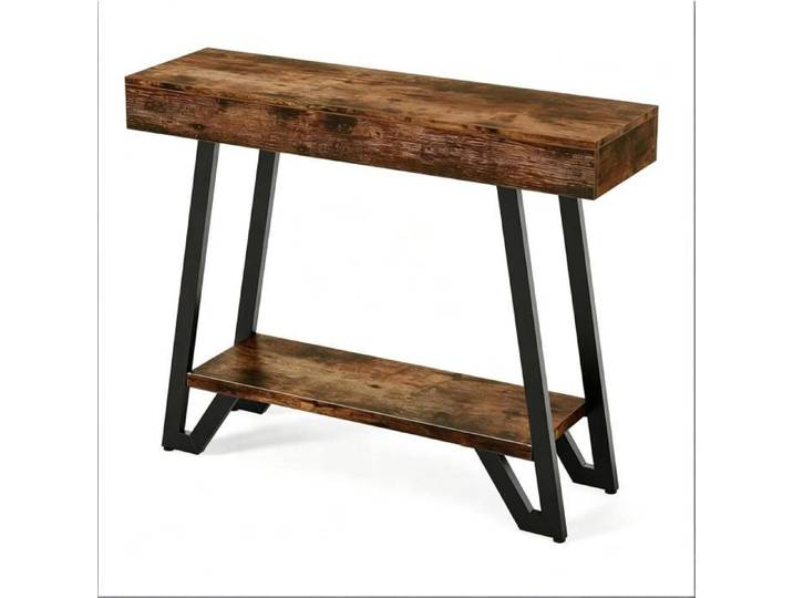 Table console rectangulaire style vintage industriel en MDF et métal 2 étagères noir et marron rustique