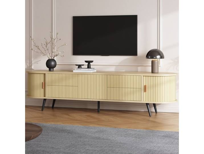 Meuble TV ovale IVMEU 180 cm MDF 4 tiroirs 1 porte coulissante pour TV jusqu'à 80 pouces