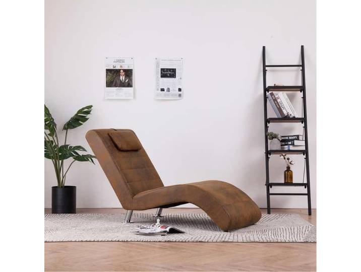 Promo 2026  Chaise longue 144x59x79 cm - Transat de salon avec oreiller marron Similicuir daim 3920