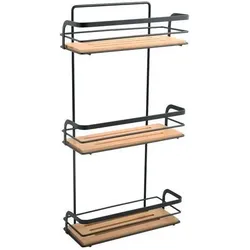 MSV, Duschablage, Regal 3 Ebenen schwarz Matt und Bambus Hiko (10.50 x 25.50 x 49 cm)