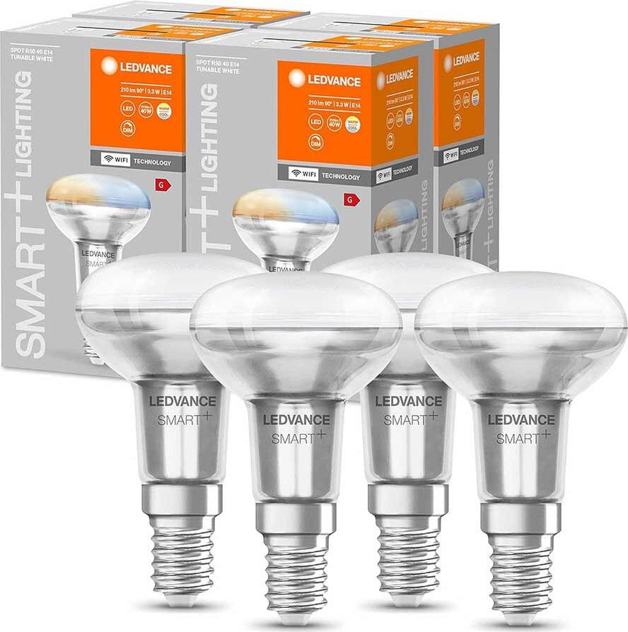 Ledvance Smart+ LED R50 glazen reflector, 4 stuks, 3,3W (40W), E14, mat, 210lm, 2700-6500K, dimbaar, WiFi, compatibel met Google Alexa
