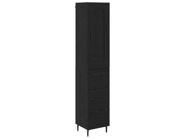 Highboard Schwarz Eichen-Optik 34,5 x 34 x 180 cm Holzwerkstoff Metallbeine, pflegeleicht, trocken abwischen, Esszimmer, Küche, vielseitig, robuste Struktur, moderner Stil