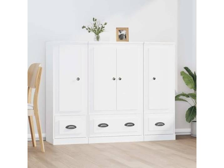 RJPLMFV Anrichte mit 3 Türen, weiß, Holz aus Technik Geräumige Aufbewahrung, minimalistisches Design, Wandbefestigung inklusive, glatte Oberfläche