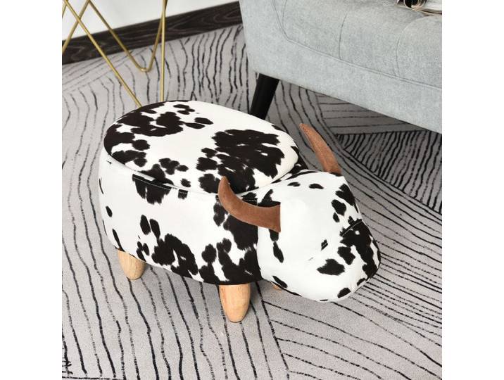 Pouf repose-pieds - Modèle vache - Rangement intégré - Assise rembourrée flanelle - 62×35×36 cm