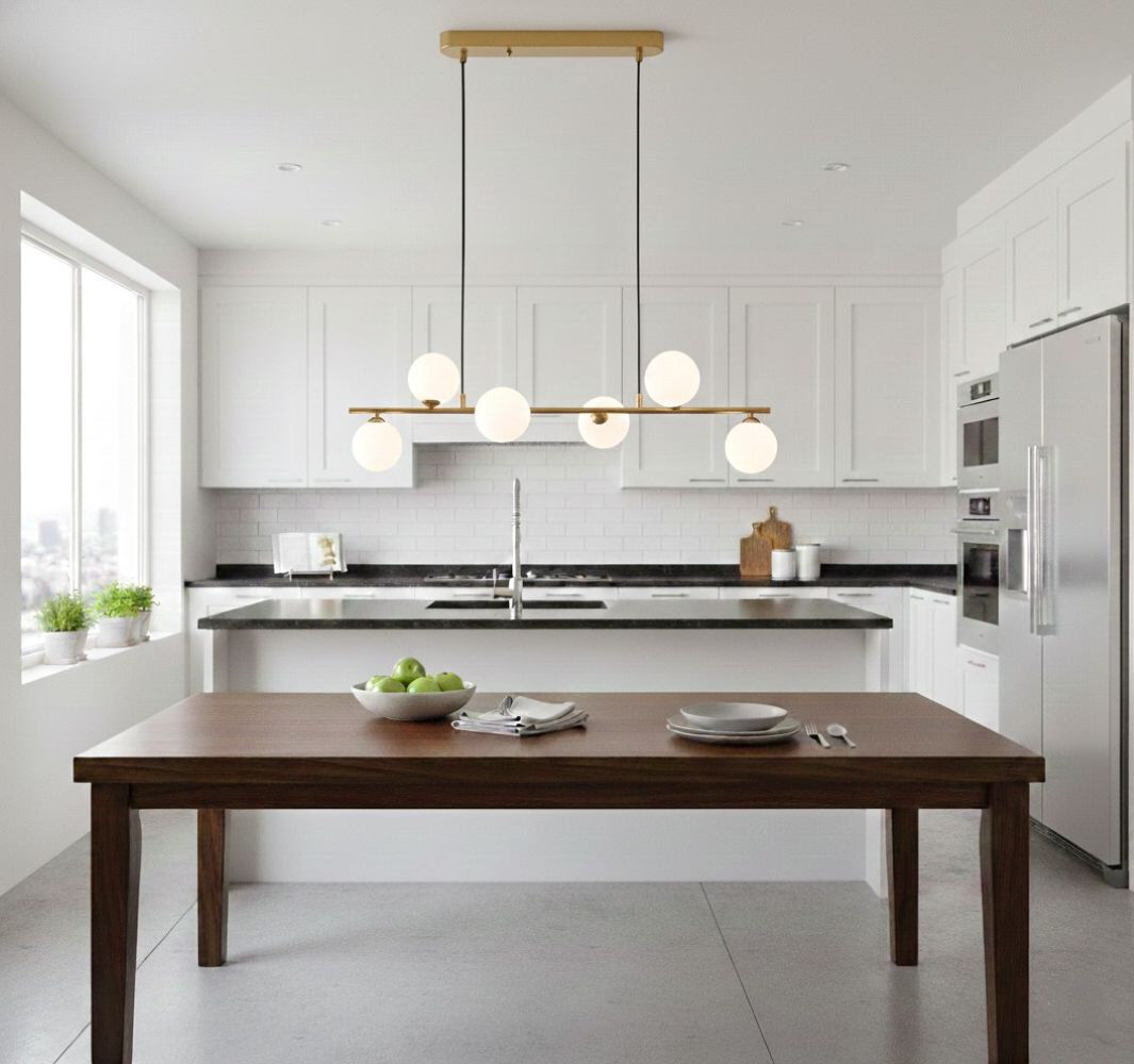 Firstlight 6 - Light Sputnik Pendant Brushed Brass/White 22cm H X 82.5cm W