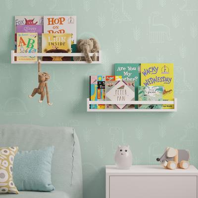 "Wallniture Utah 24"" Wood Floating Shelves for Wall, White, Set of 2"