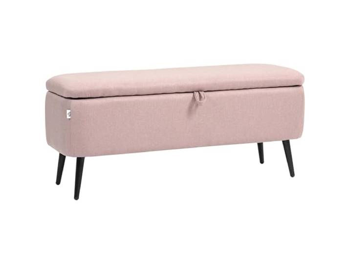 HOMCOM Aufbewahrungsbank mit Klappdeckel 61L Rosa Synthetische Leinen-Aufbewahrungsbank, Stahlbeine, 101x38.5x44.5 cm, 150 kg Belastbarkeit, für Schlafzimmer/Wohnzimmer/Flur