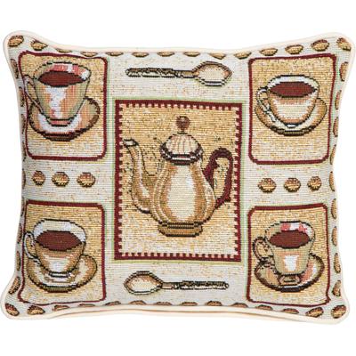 Dekokissen SPRÜGEL "Kaffeepause", bunt (bunt, gemustert), B:33cm L:25cm, Jacquard, Dekokissen_Sitzkissen_Kissenhüllen, mit Kaffetassen
