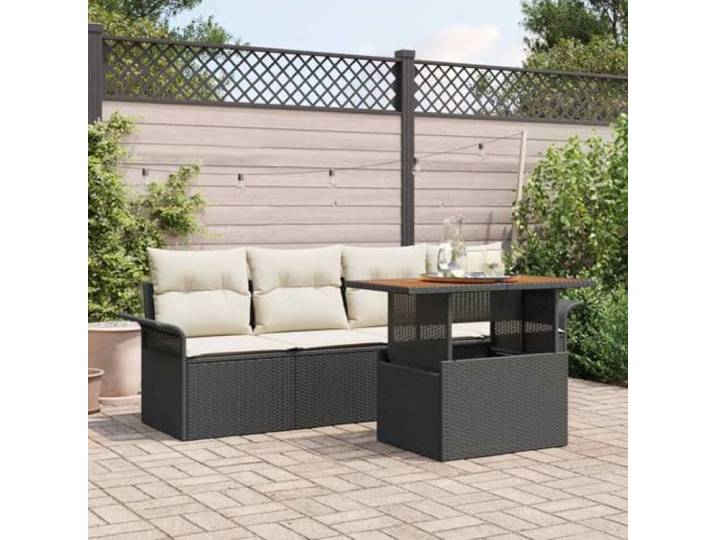 Geflochtenes Poly Rattan Esszimmer Set Garten Terrasse Modern rechteckig 5 Garten-Sofa-Set mit Speicher 5 pcs Schwarz Poly Rattan Modulare Lounge Gunstig UV-Bestandig mit Auflagen und Stauraum