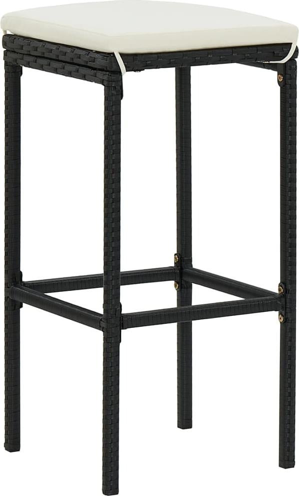 vidaXL Set van 3 Barkrukken met kussen, zwart, polyrotan