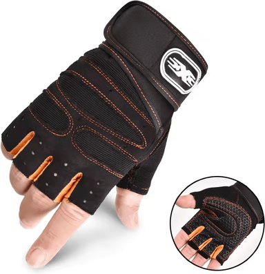 Inspire Curations PowerGrip Pro Gym Gloves Shockproof Weight Lifting Gloves With Wrist Support orange m