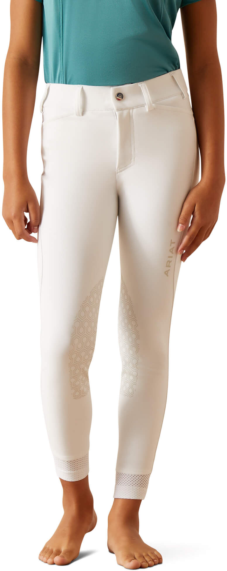 Kid's Tri Factor Grip Knee Patch Breech in White, Size: 14 Regular by Ariat