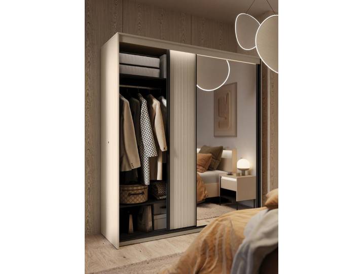 Compleo Schwebetürenschrank 200 cm breit FLORE, Modern Garderobe, Luxus Möbel