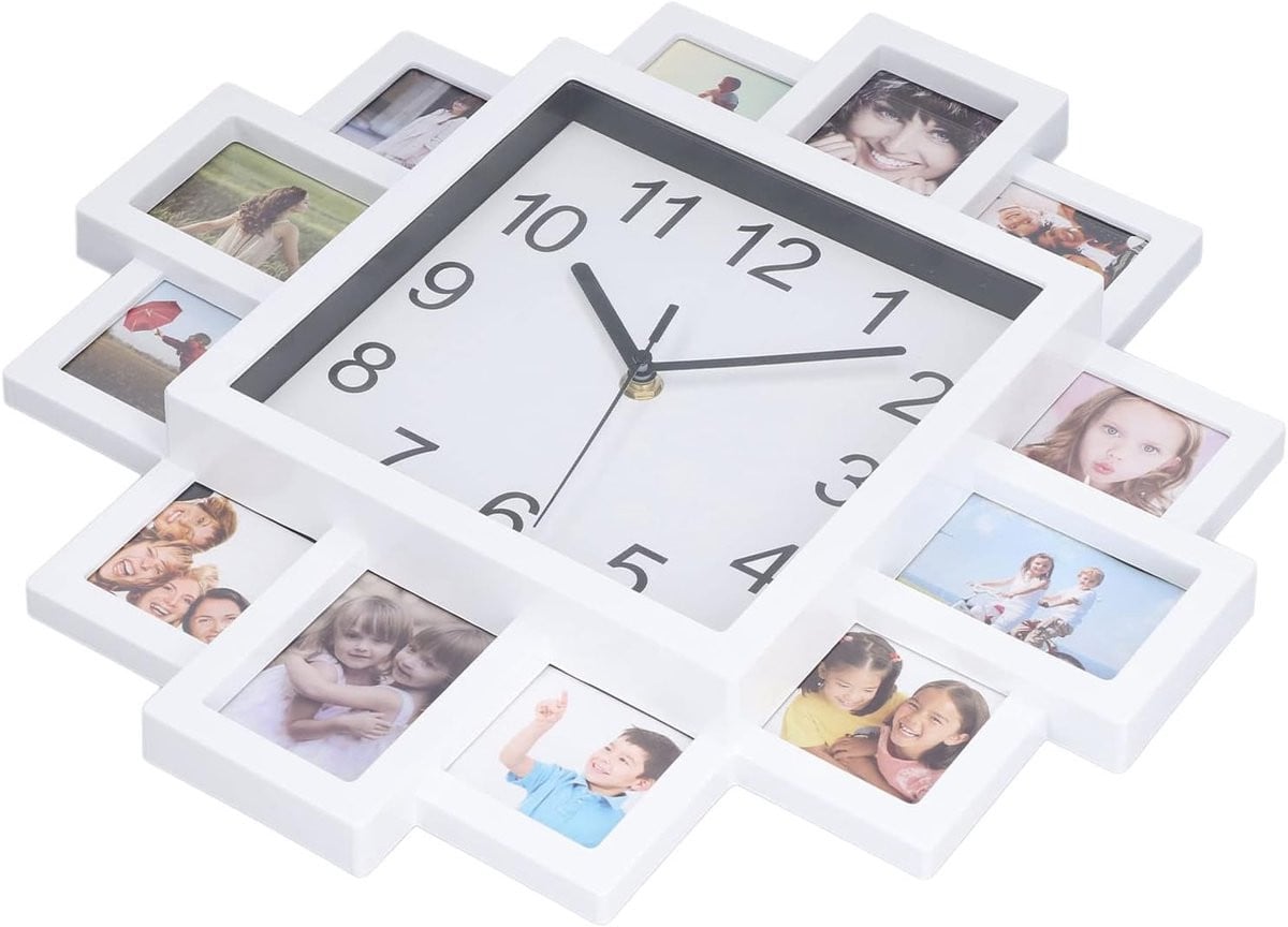 Wit Decoratieve Collage Fotolijst Wandklok met Analoge Weergave - Diameter: 39 cm