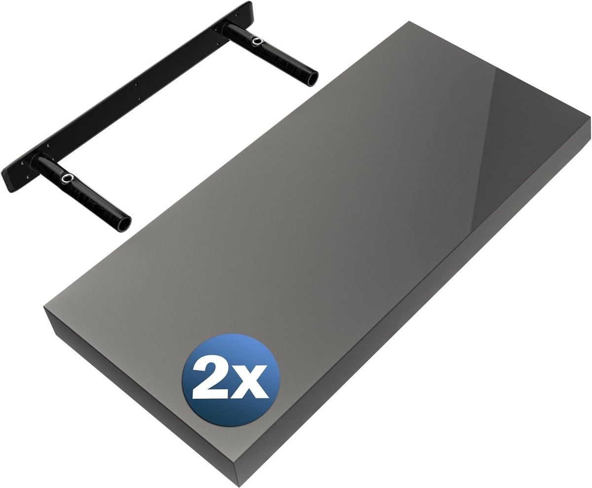 Set van 2 Zwevende Wandplanken Grijs Hoogglans 50 cm