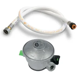 Flexibler Gasschlauch 2 Meter + Propan-Druckminderer Quick-On Valve 27mm Pack Flexibler Gasschlauch Für Barbecue, Plancha Heizung KEMPER
