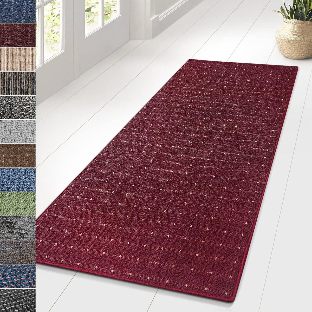 Karpet Runner Vloerkleed voor woonkamer of keuken in paars, Breedte: 80 cm, Lengte: 350 cm