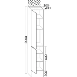 Burgbad Hochschrank rc40 2000x500x200 Eiche Hellgrau, HSMB050LF4602 HSMB050LF4602