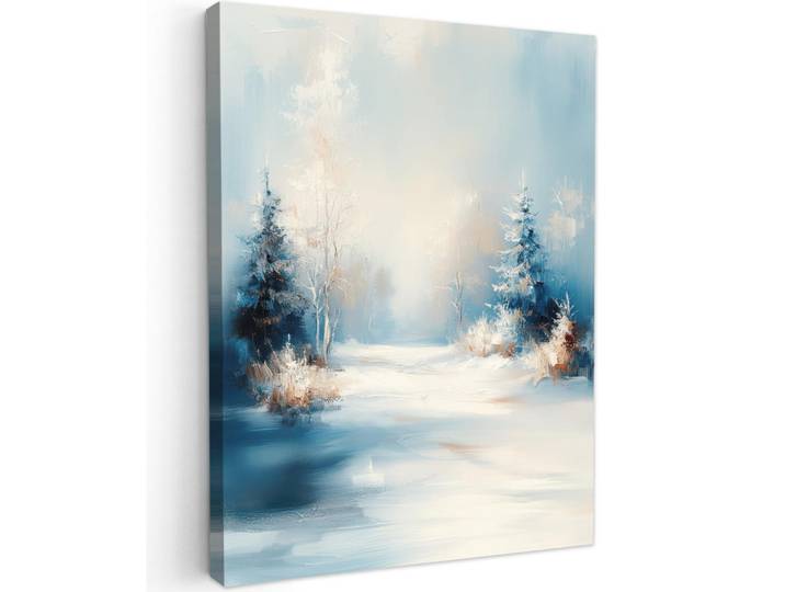 MuchoWow Leinwandbild - Wald – Winter – Natur – Abstrakt – Schnee - 60x80 - Gemälde, Weiß, Textil, Kiefer, Rechteckig, 60x80 cm, gerahmt, Bilder & Rahmen, Bilder, Wandbilder
