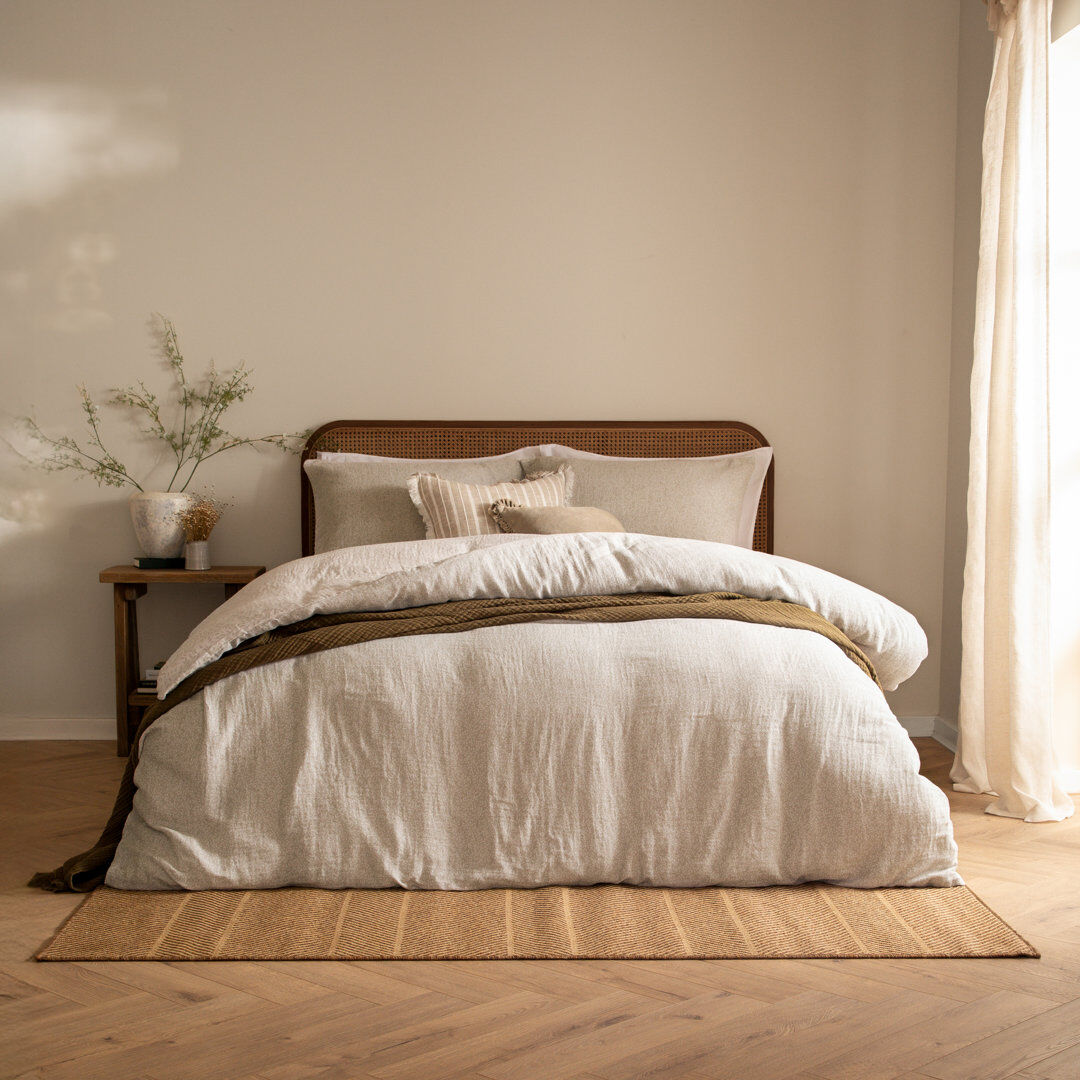 Yard Perrie Leaf Cotton Floral Duvet Cover Set with Pillowcases Beige Double Duvet Cover Set + 2 Standard Pillowcases