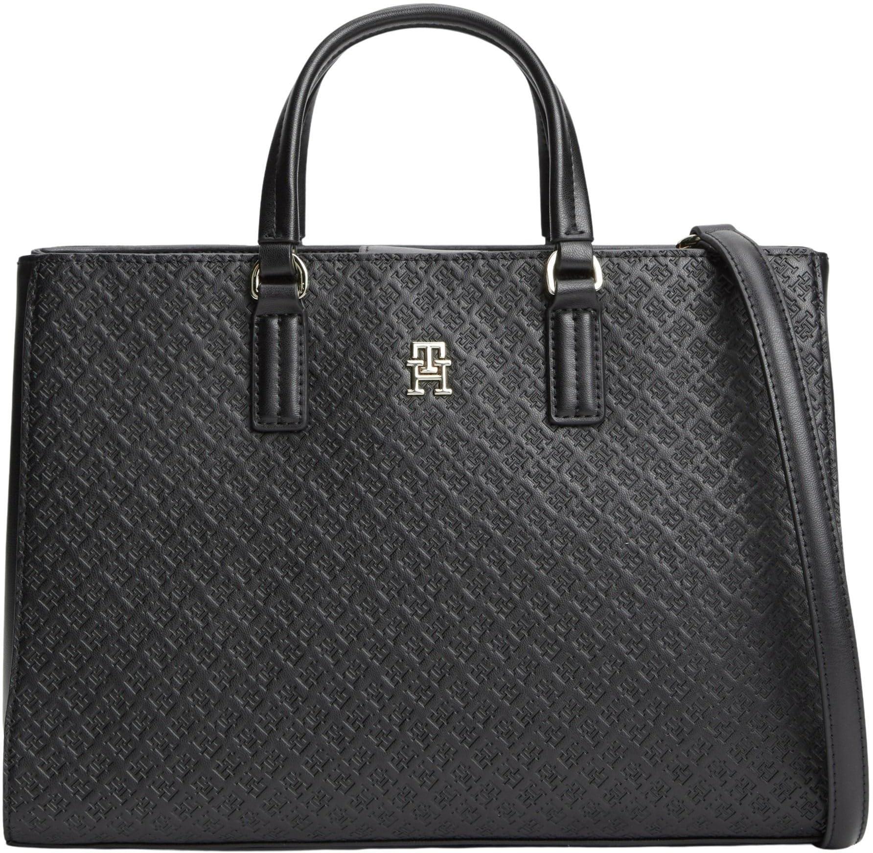 Tommy Hilfiger Damen Satchel Bag Tasche Daily mit Monogramm-Prägung, Schwarz (Bl