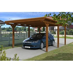 Carport Emsland 404x604cm, nussbaum, 20mm Dachschalung mit EPDM Folie Holzcarport