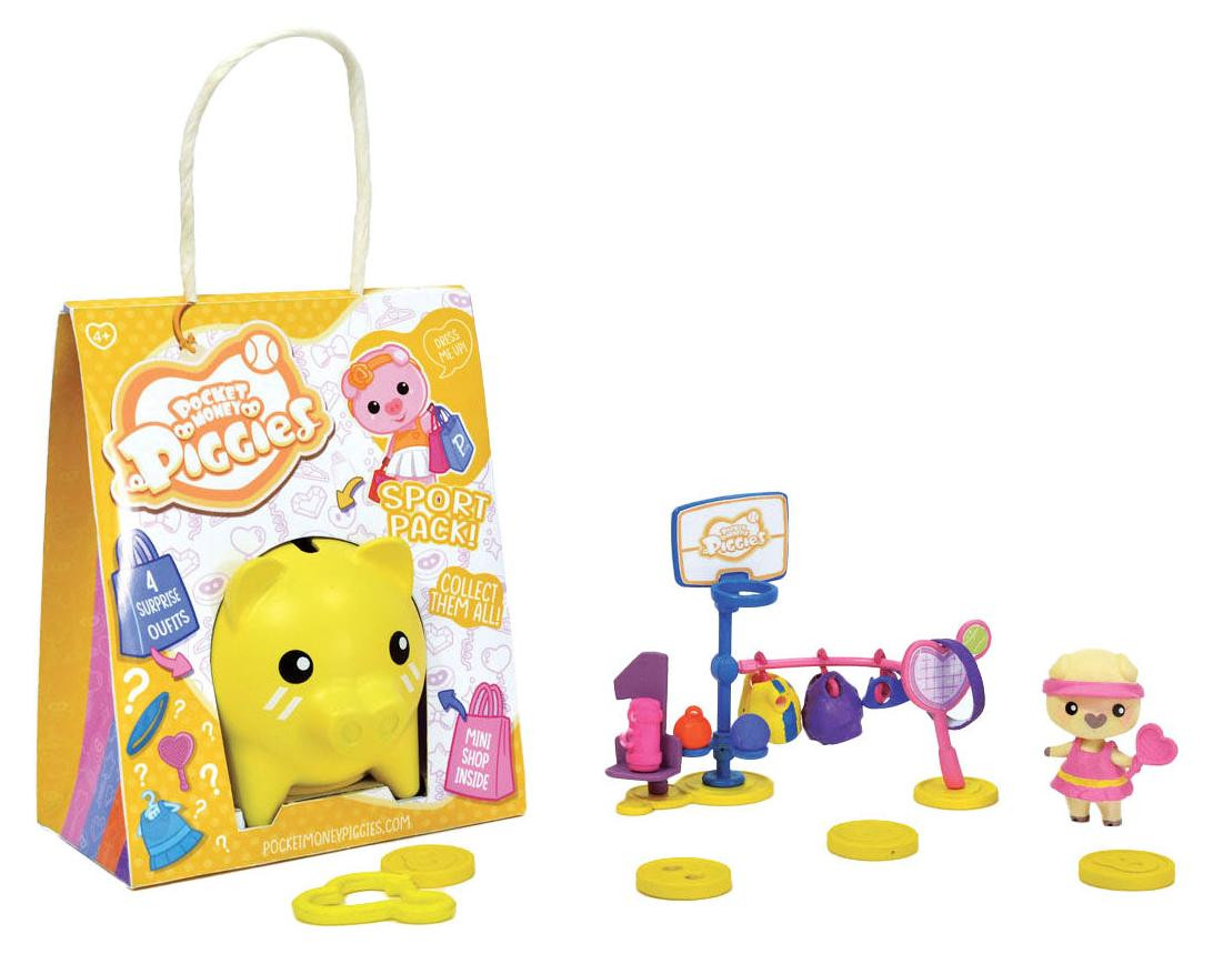 Pocket Money Piggies mini-figuren sportthema met accessoires geel