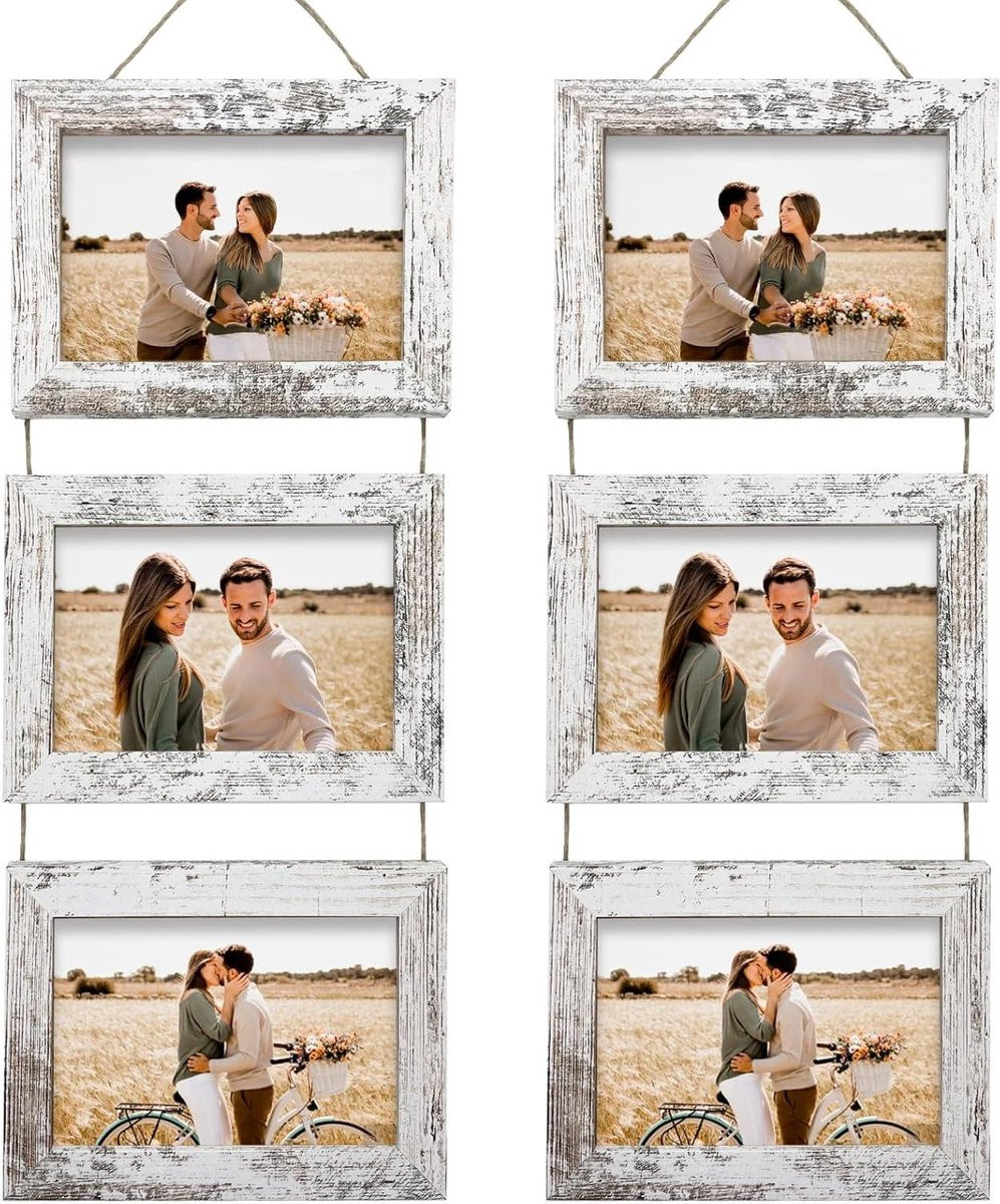 Fotolijsten Collage Wanddecoratie Frames in Wit met Rustieke Houtstructuur, 5x7 Inch