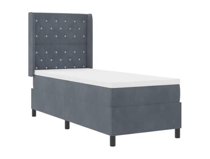 KTHLBRH Boxspringbett mit Matratze Dunkelgrau 80x200 cm Samt Kopfteil verstellbar, Taschenfedern, Holzgestell, freistehendes Design, mit Lattenrost