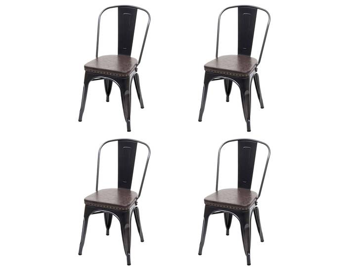 4er-Set Esszimmerstuhl HWC-H10e, Küchenstuhl Stuhl, Chesterfield Metall Kunstleder Industrial Gastronomie Schwarz-braun