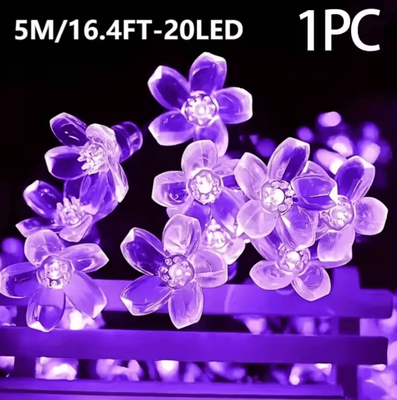 Inspire Curations Solar Purple Cherry Blossom String Lights With 8 Lighting Modes purple1pc
