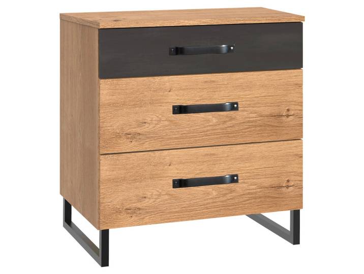 Nachtschrank, Graphit, 53x70x40 cm, Metall, 3 Schubladen, Modern, MID.YOU